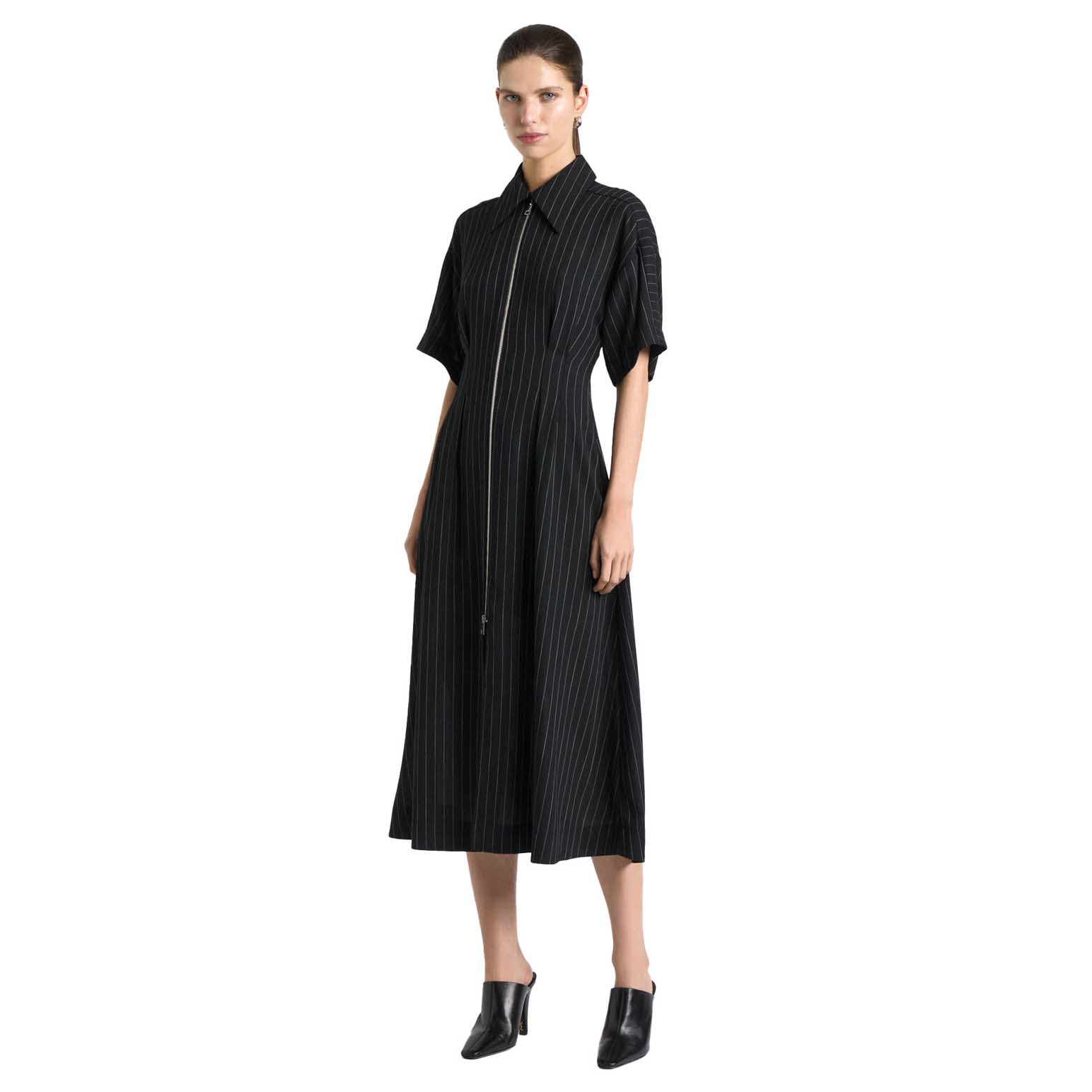Cue Sheer Stripe Zip Front Midi Dress